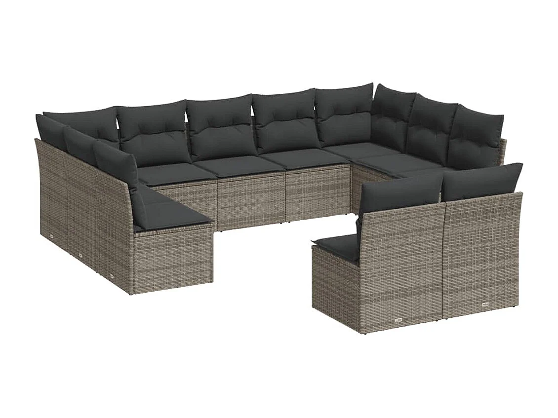 Salon de jardin 11 pcs avec coussins gris résine tressée