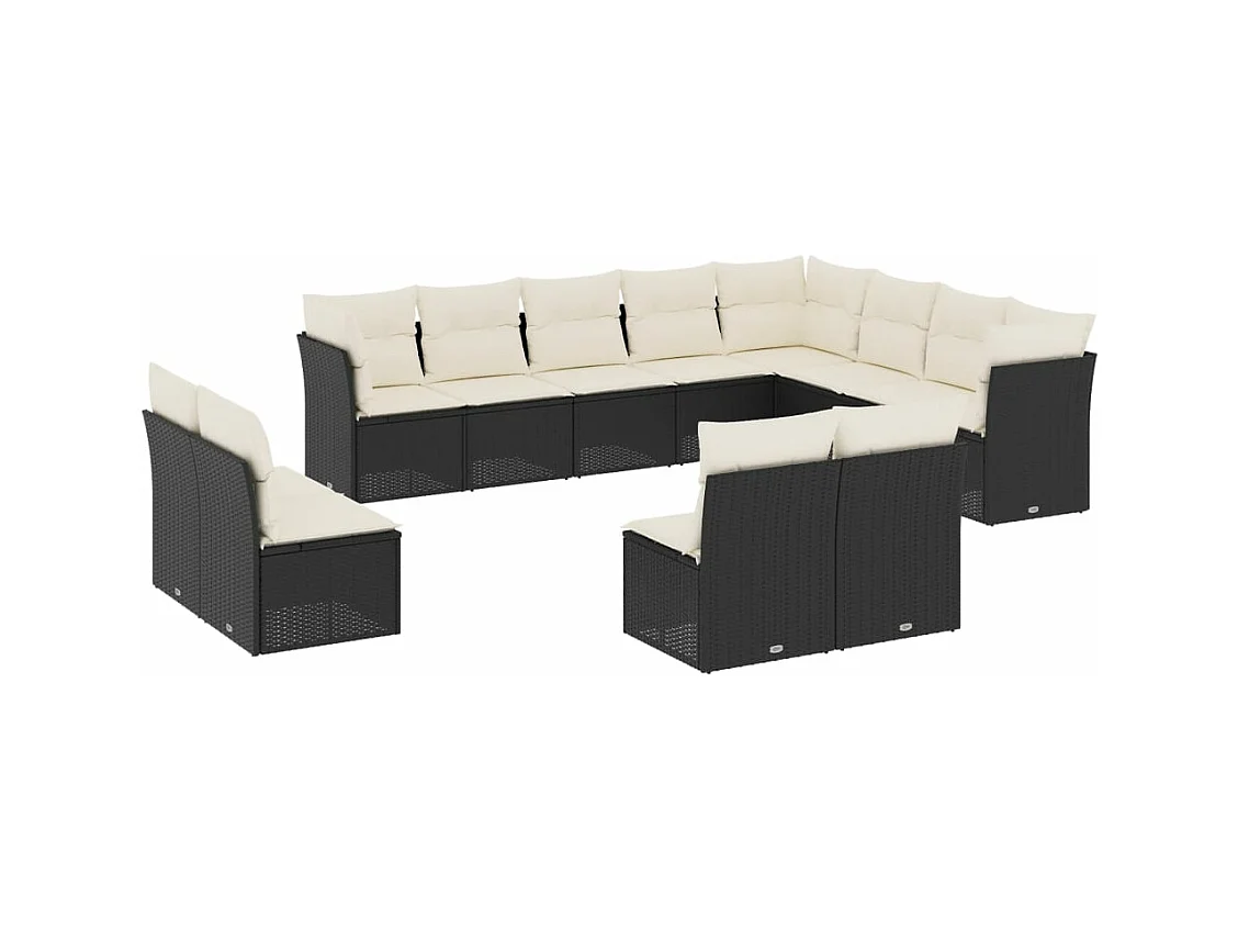 Salon de jardin 12 pcs avec coussins noir résine tressée