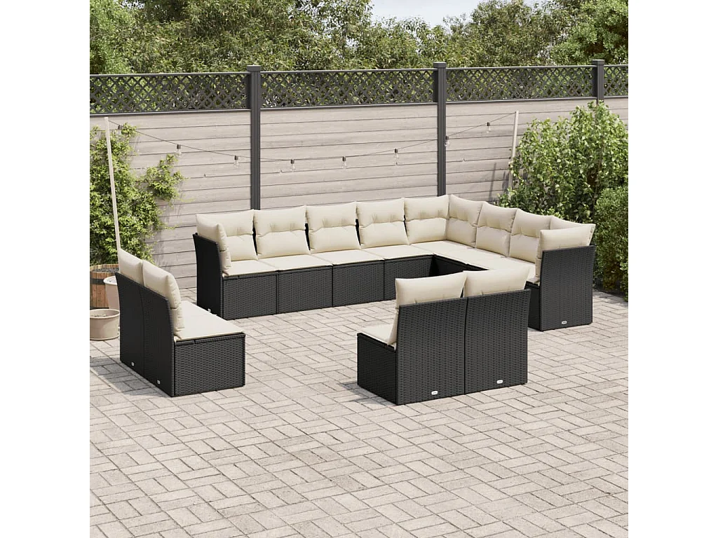 Salon de jardin 12 pcs avec coussins noir résine tressée