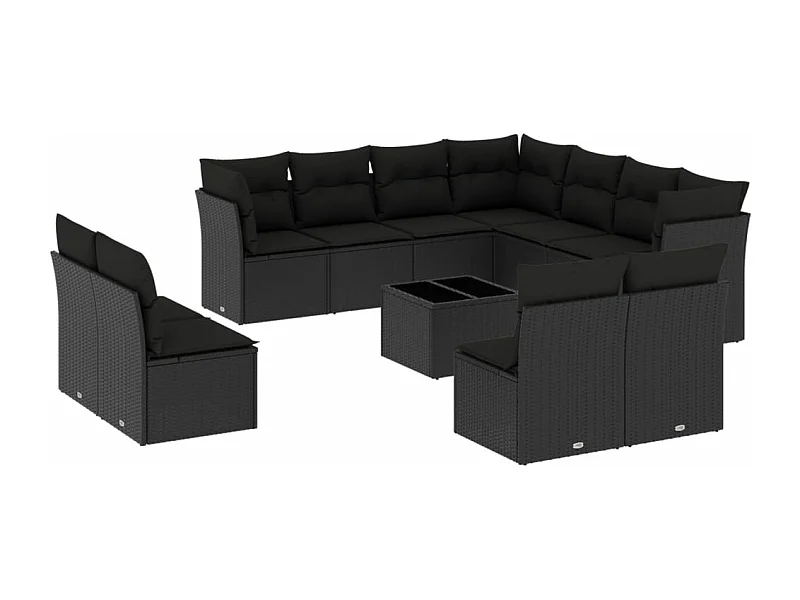 Salon de jardin 12 pcs avec coussins noir résine tressée