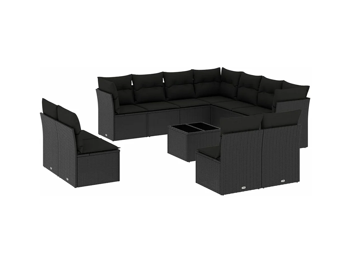 Salon de jardin 12 pcs avec coussins noir résine tressée