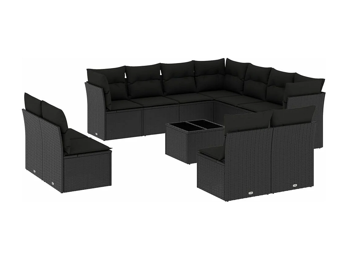 Salon de jardin 12 pcs avec coussins noir résine tressée