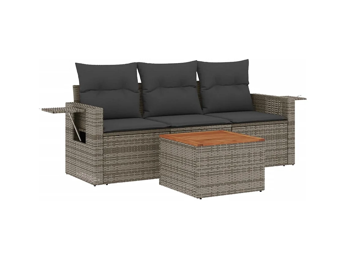 Salon de jardin 4 pcs avec coussins gris résine tressée