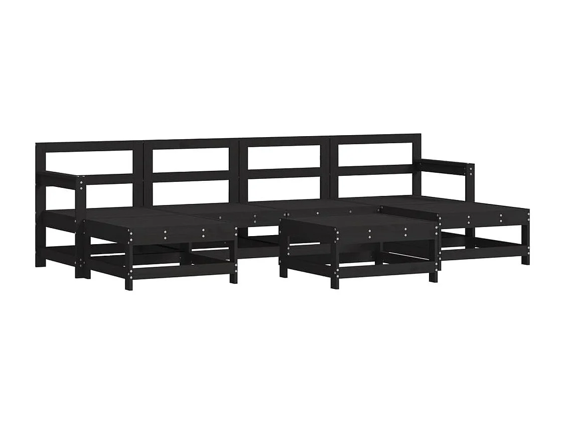 Salon de jardin 7 pcs avec coussins noir bois massif