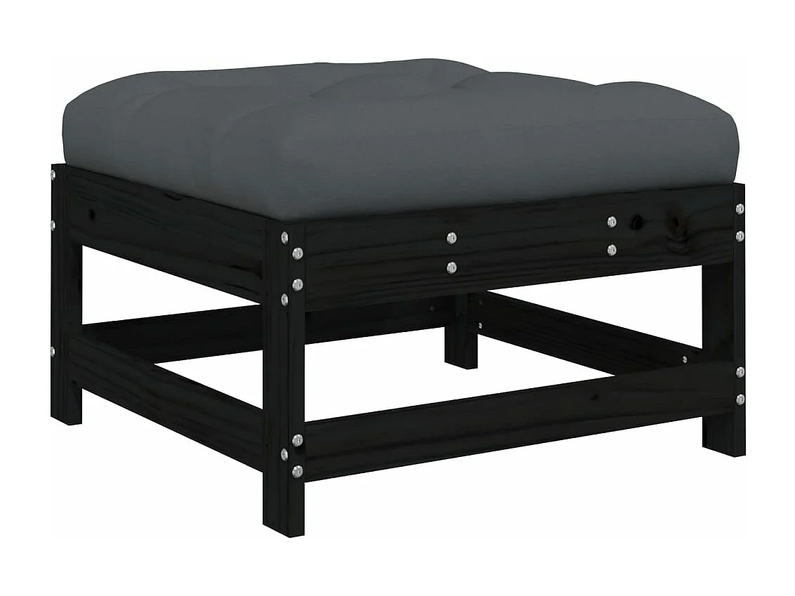 Salon de jardin 7 pcs avec coussins noir bois massif