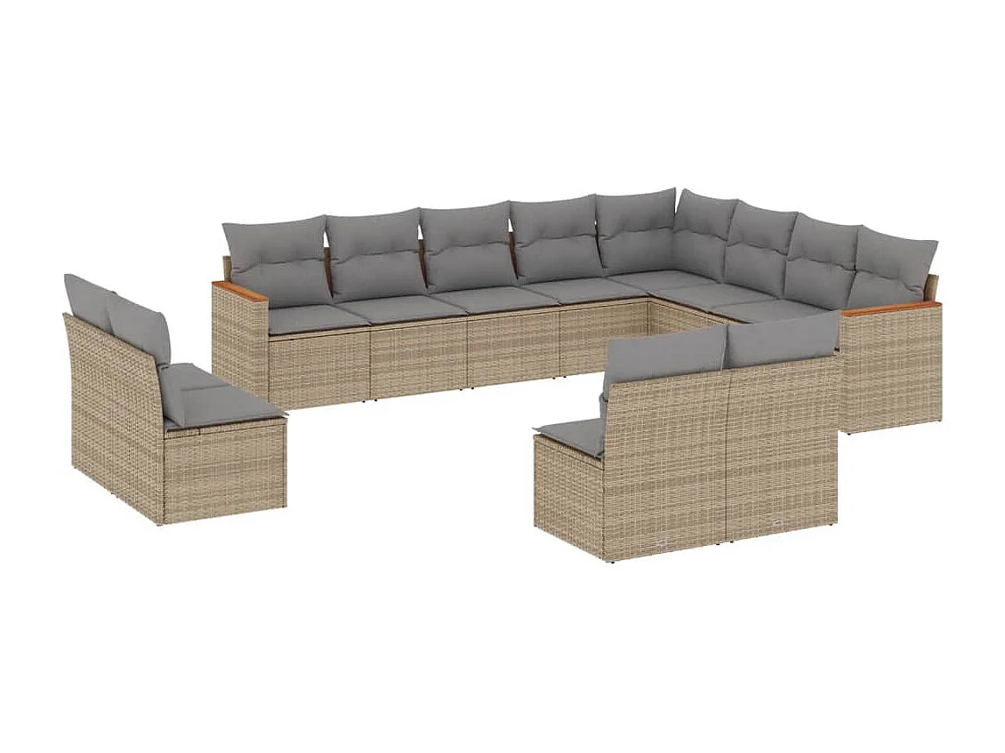 Salon de jardin et coussins 12 pcs mélange beige résine tressée