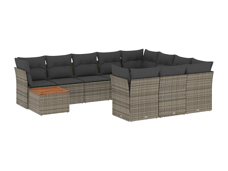Salon de jardin 11 pcs avec coussins gris résine tressée
