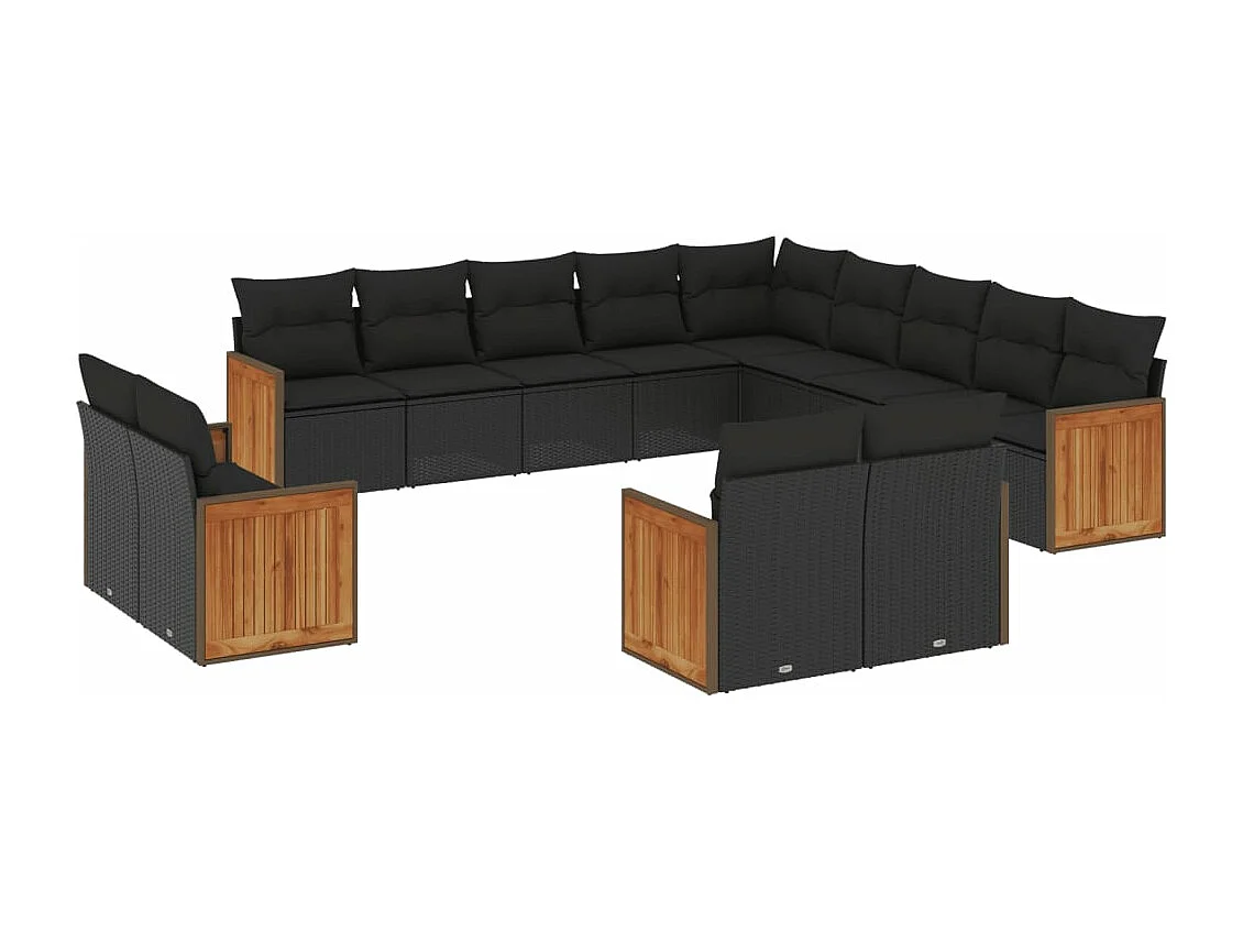 Salon de jardin avec coussins 13 pcs noir résine tressée