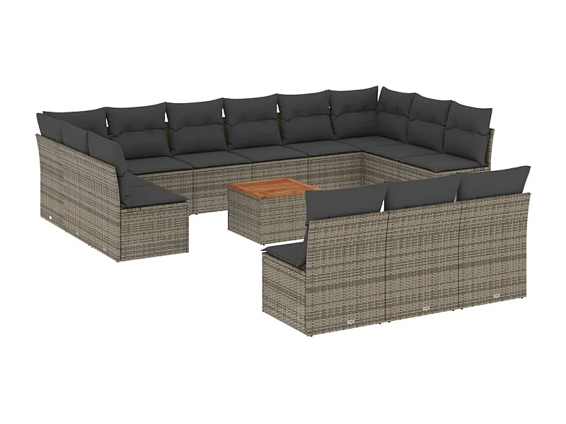 Salon de jardin avec coussins 14 pcs gris résine tressée