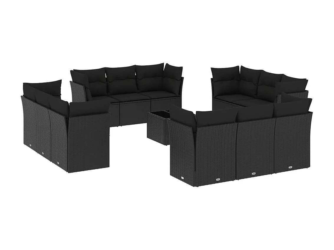 Salon de jardin avec coussins 13 pcs noir résine tressée