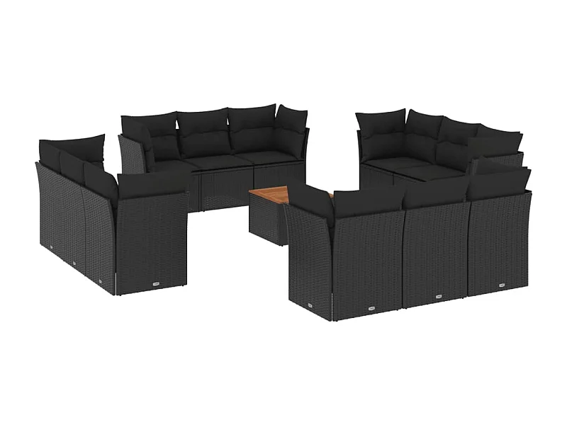Salon de jardin avec coussins 13 pcs noir résine tressée