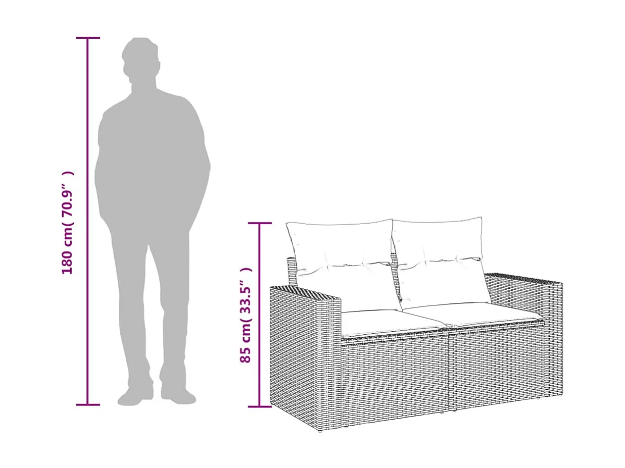 Canapé de jardin avec coussins 2 places beige résine tressée