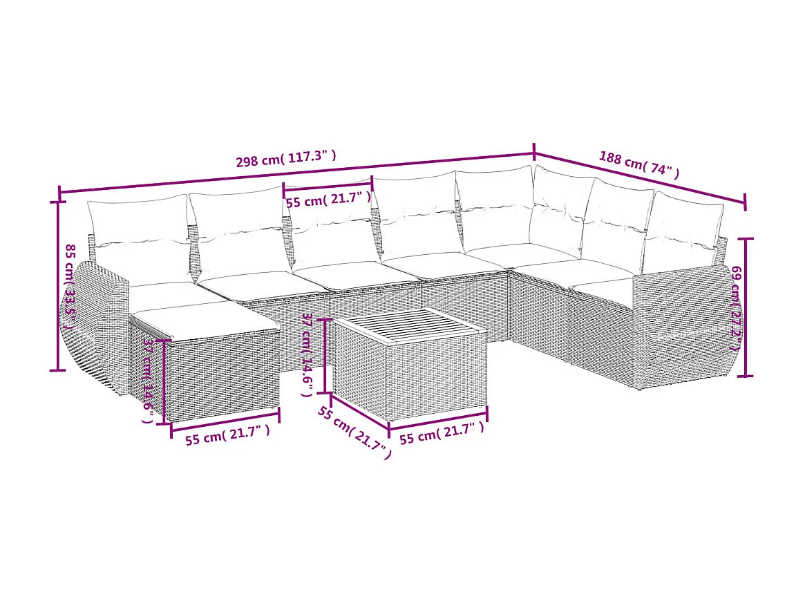 Salon de jardin avec coussins 9 pcs beige résine tressée
