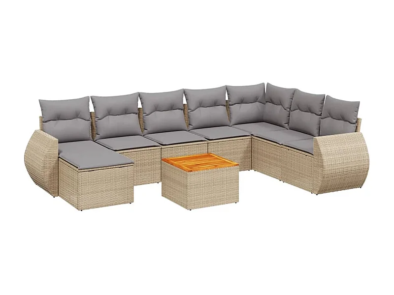 Salon de jardin avec coussins 9 pcs beige résine tressée