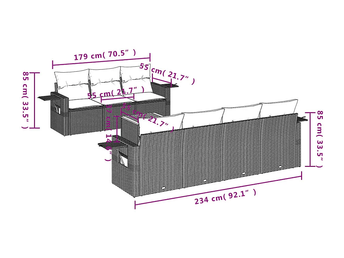 Salon de jardin 8 pcs avec coussins gris résine tressée