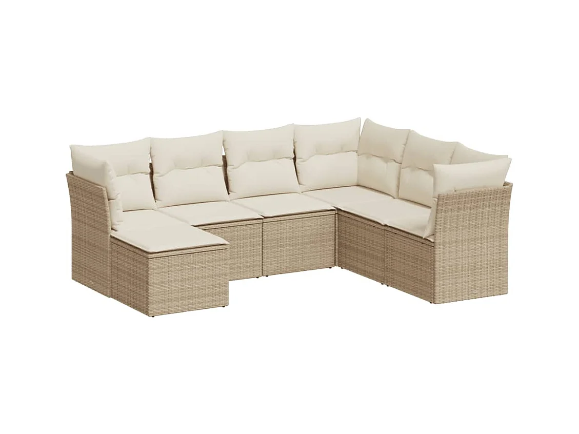 Salon de jardin avec coussins 7 pcs beige résine tressée