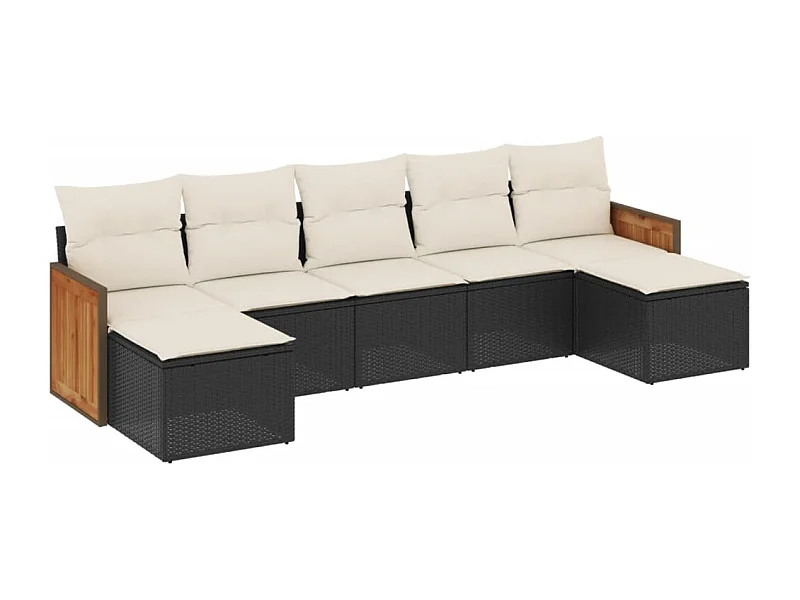 Salon de jardin 7 pcs avec coussins noir résine tressée