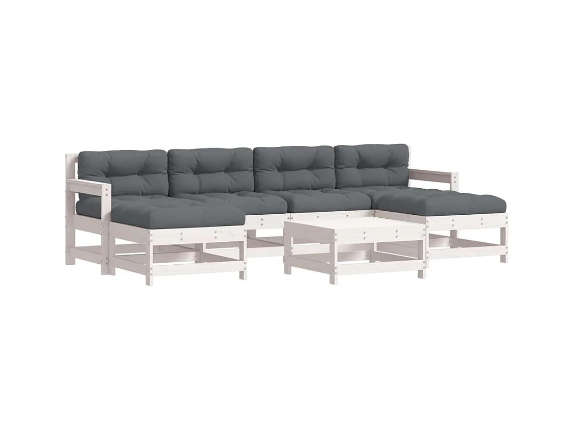 Salon de jardin 7 pcs avec coussins blanc bois massif