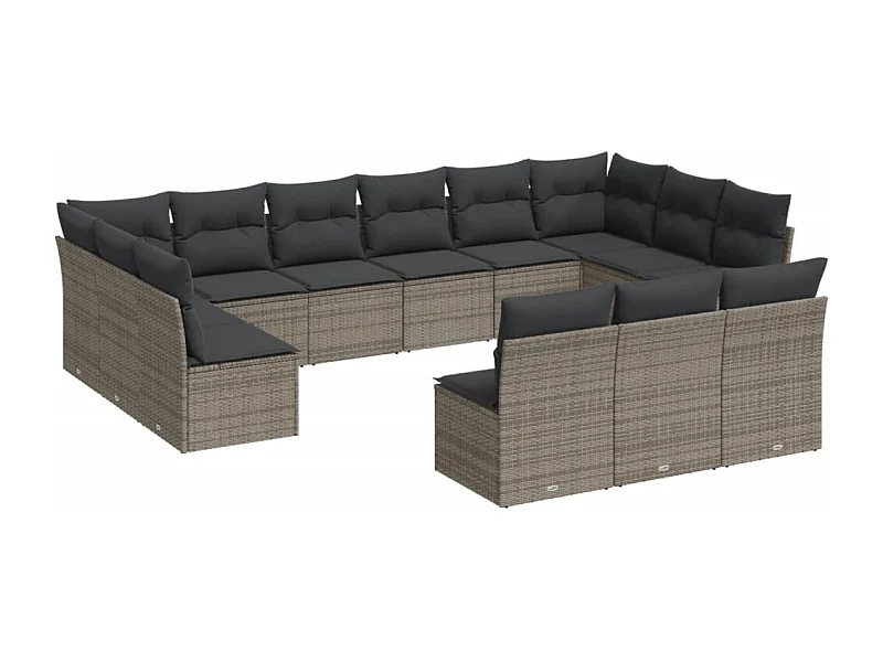 Salon de jardin avec coussins 13 pcs gris résine tressée