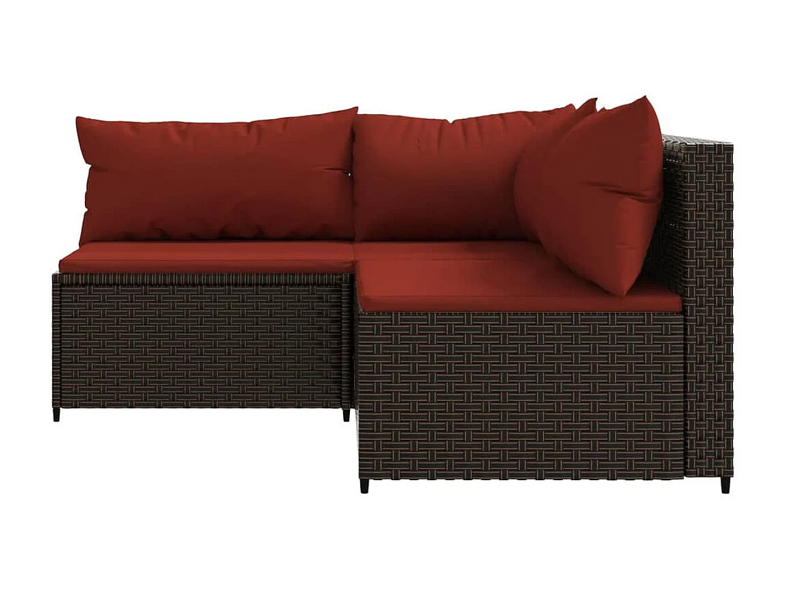 Salon de jardin 3 pcs avec coussins marron résine tressée