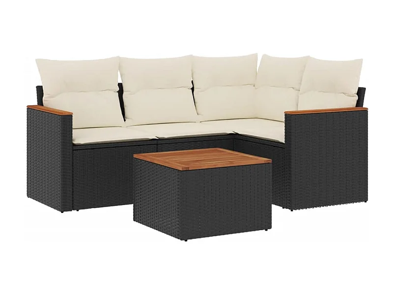 Salon de jardin 5 pcs avec coussins noir résine tressée