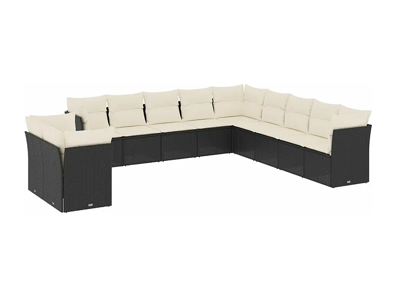 Salon de jardin 11 pcs avec coussins noir résine tressée