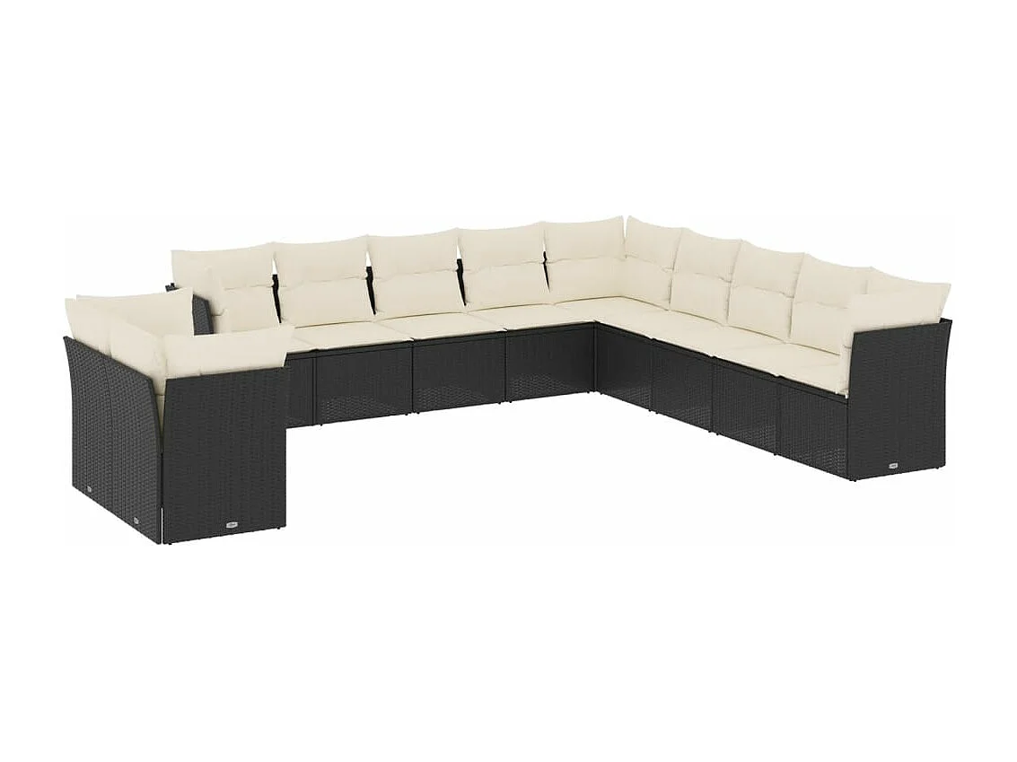 Salon de jardin 11 pcs avec coussins noir résine tressée