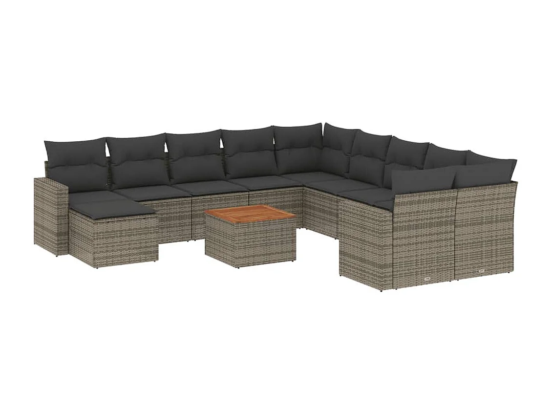 Salon de jardin avec coussins 14 pcs gris résine tressée