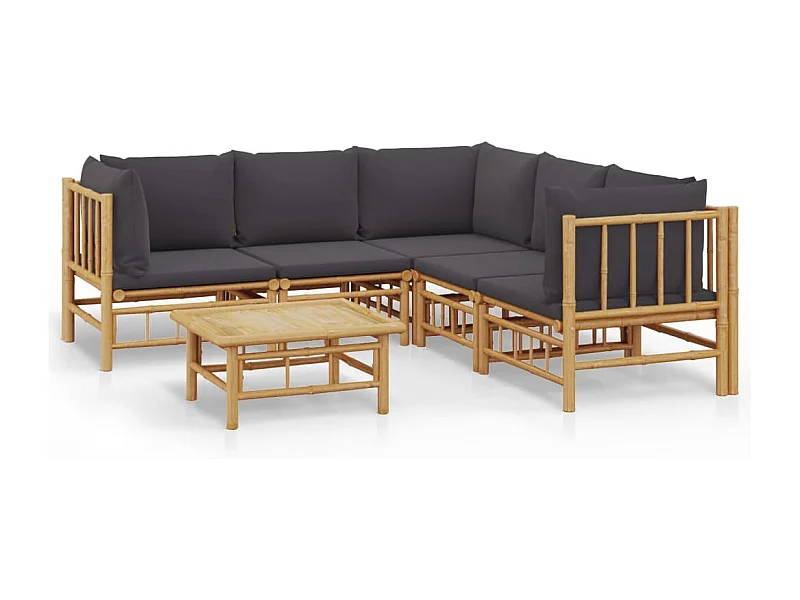 Salon de jardin 6 pcs avec coussins gris foncé bambou