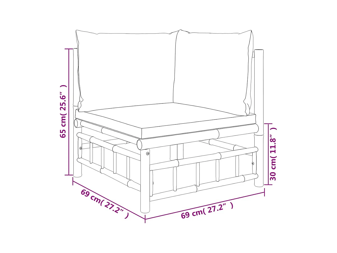 Salon de jardin 6 pcs avec coussins gris foncé bambou