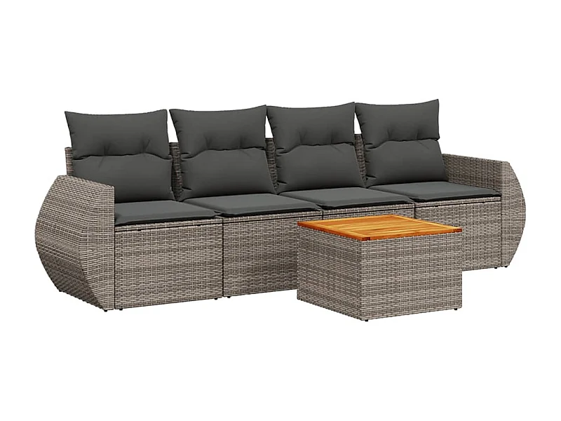 Salon de jardin 5 pcs avec coussins gris résine tressée