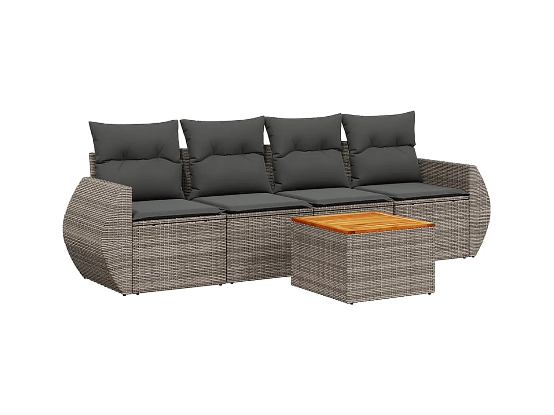 Salon de jardin 5 pcs avec coussins gris résine tressée