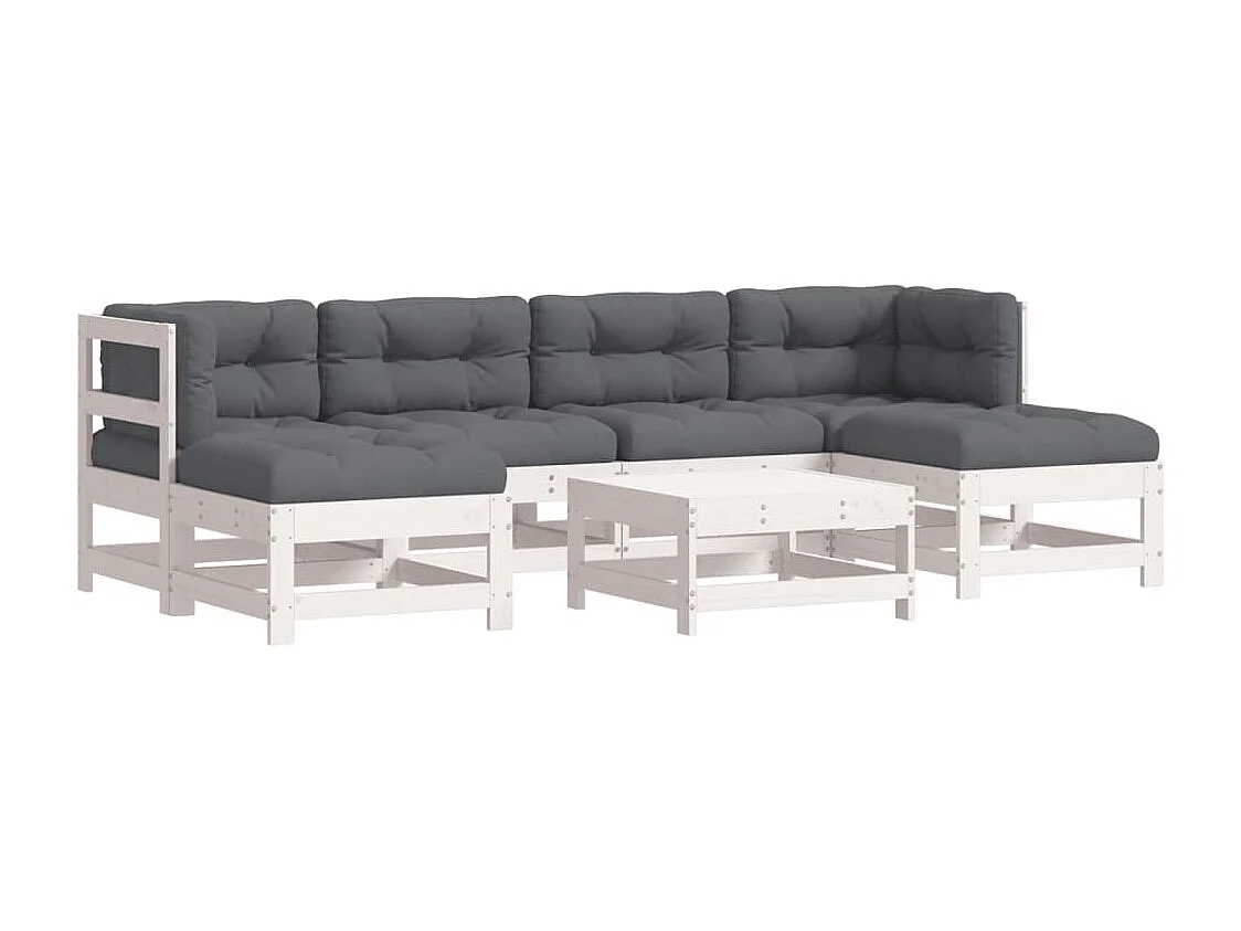 Salon de jardin 7 pcs avec coussins blanc bois massif