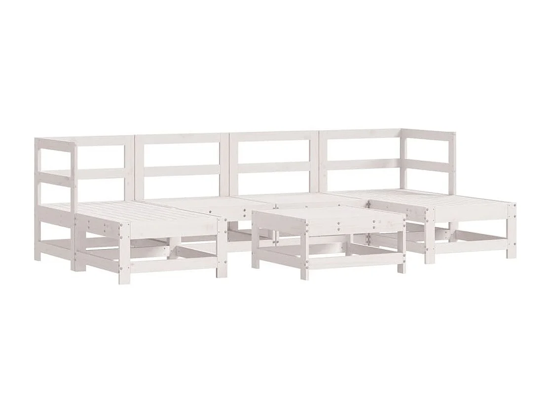Salon de jardin 7 pcs avec coussins blanc bois massif