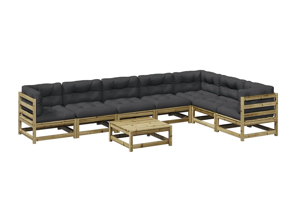 Salon de jardin 8 pcs avec coussins bois de pin imprégné