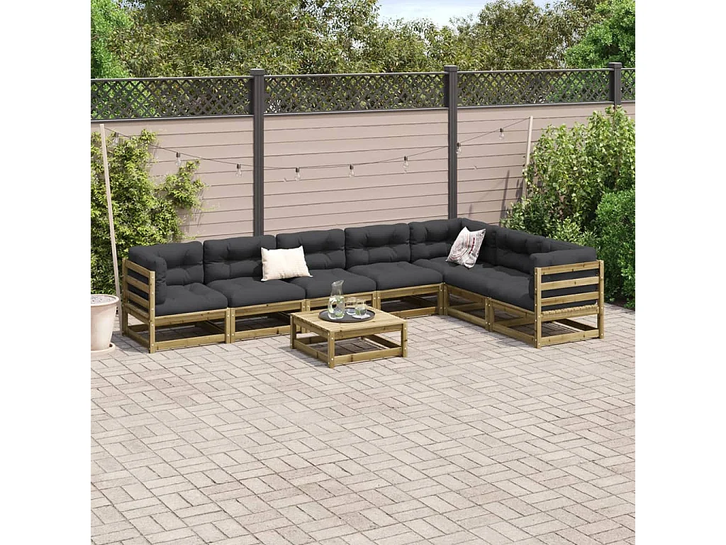 Salon de jardin 8 pcs avec coussins bois de pin imprégné