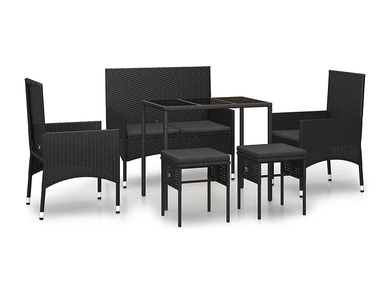 Salon de jardin 6 pcs avec coussins Noir Résine tressée