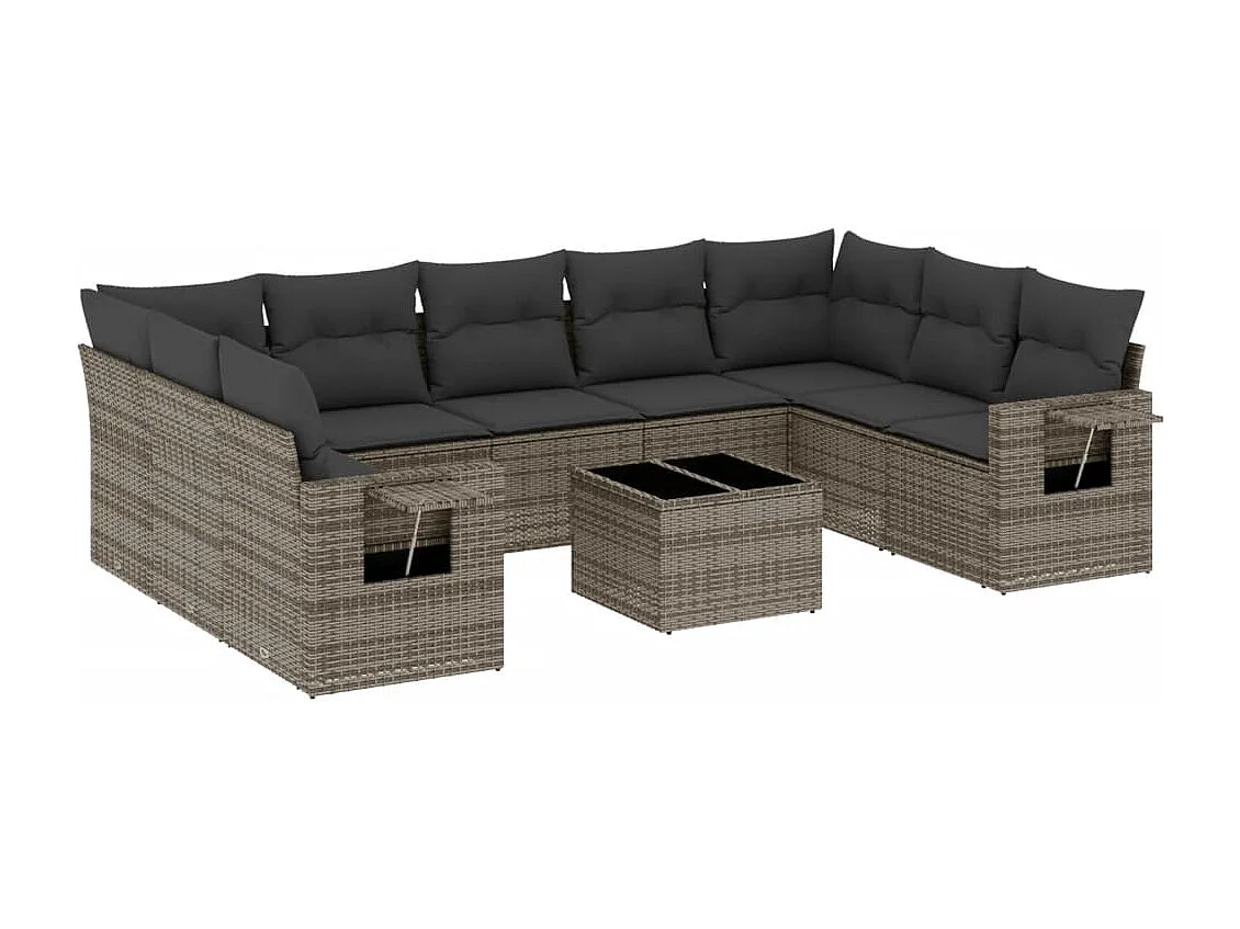 Salon de jardin avec coussins 10 pcs gris résine tressée