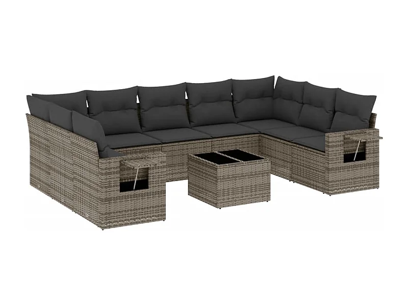 Salon de jardin avec coussins 10 pcs gris résine tressée