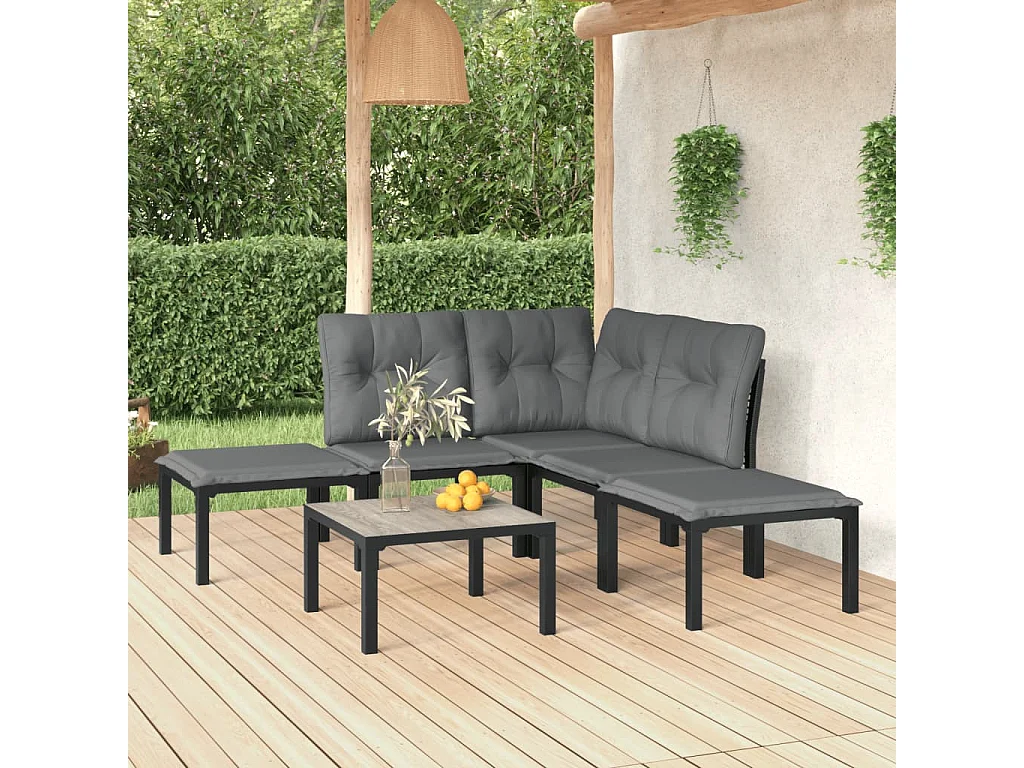 Salon de jardin 6 pcs noir et gris résine tressée