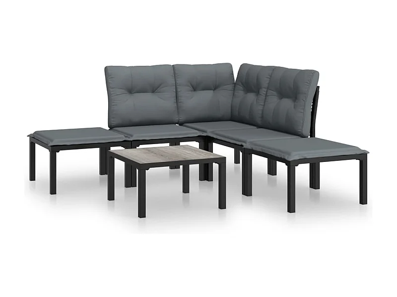 Salon de jardin 6 pcs noir et gris résine tressée