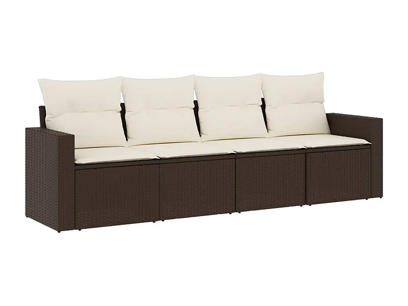 Salon de jardin 4 pcs avec coussins marron résine tressée