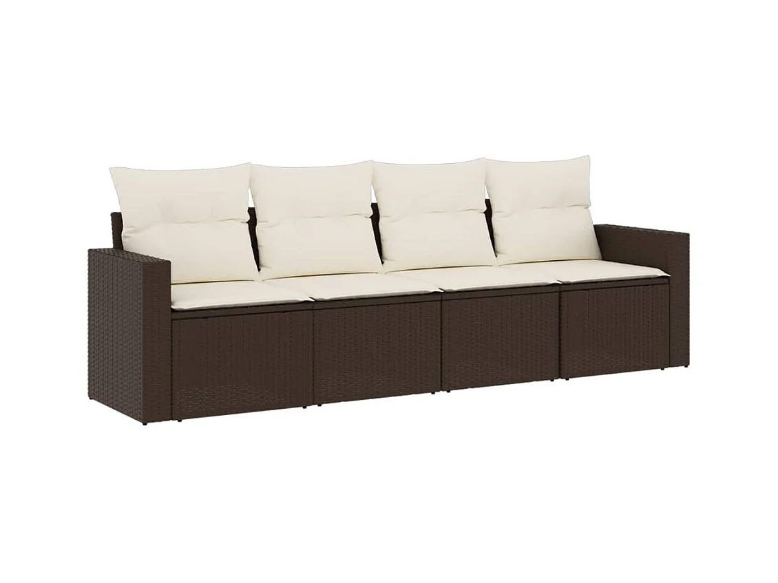 Salon de jardin 4 pcs avec coussins marron résine tressée
