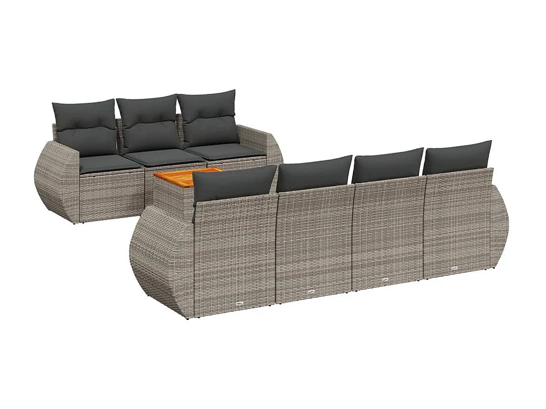 Salon de jardin 8 pcs avec coussins gris résine tressée