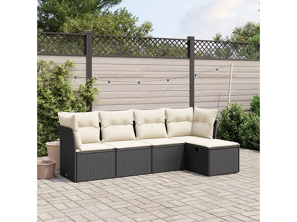 Salon de jardin 5 pcs avec coussins noir résine tressée