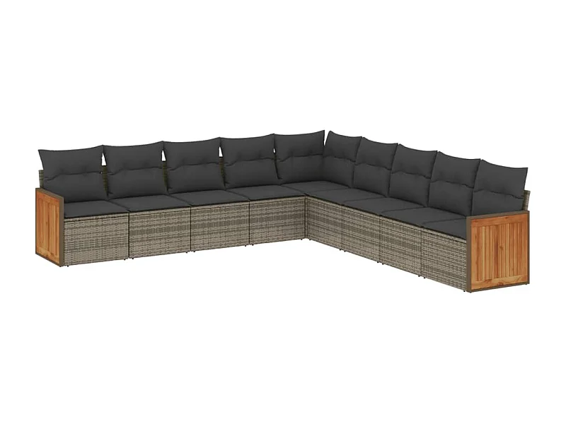 Salon de jardin 9 pcs avec coussins gris résine tressée