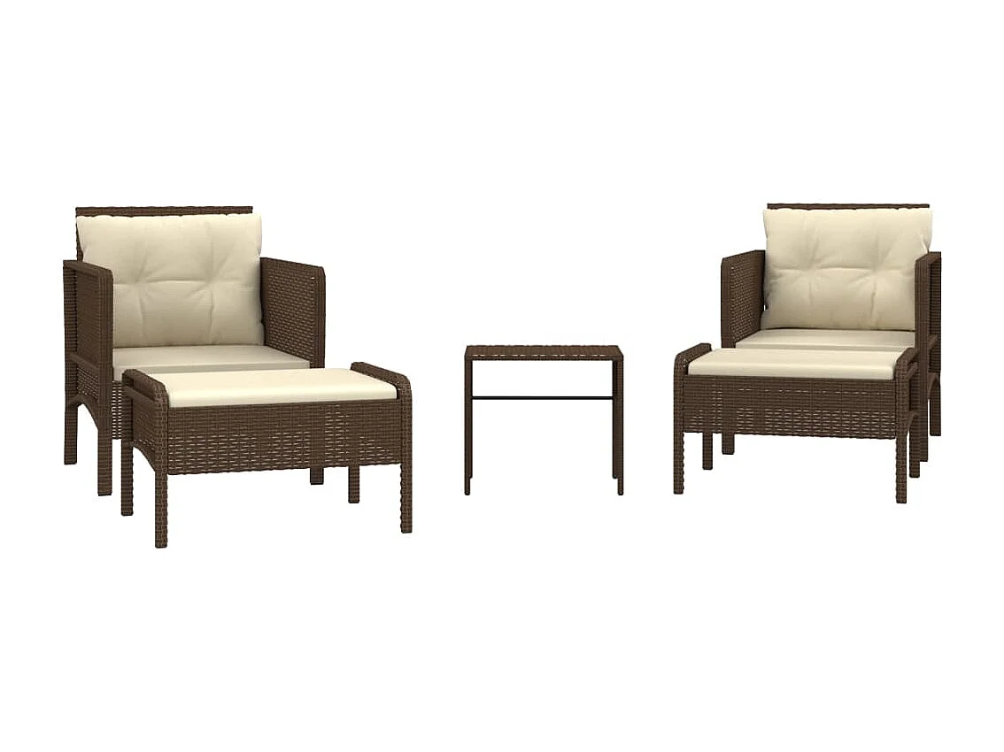 Salon de jardin 5 pcs avec coussins Marron Résine tressée