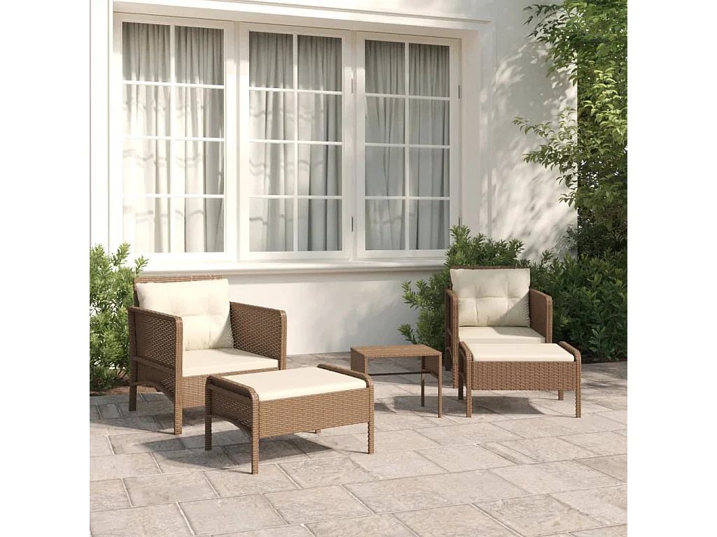 Salon de jardin 5 pcs avec coussins Marron Résine tressée