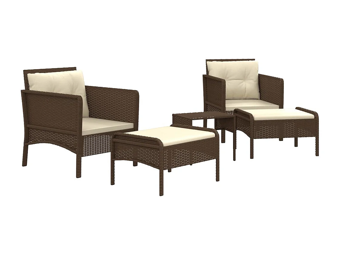 Salon de jardin 5 pcs avec coussins Marron Résine tressée