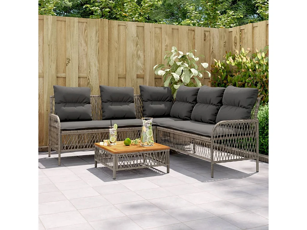 Salon de jardin 2 pcs avec coussins Gris Résine tressée
